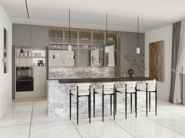 Gray Elegance Marble Showcase of Kitchen Cabinets