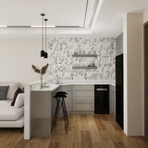 Gray Modern U Shaped Small Kitchen Cabinets