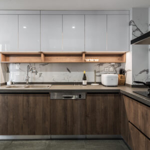 Blue Lacquer Modern U-Shaped Kitchen Cabinets