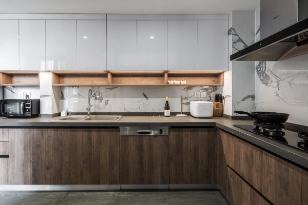 Blue Lacquer Modern U-Shaped Kitchen Cabinets