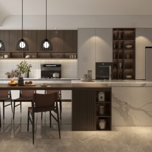 Lacquer Modern Light Gray Kitchen Cabinets With Island