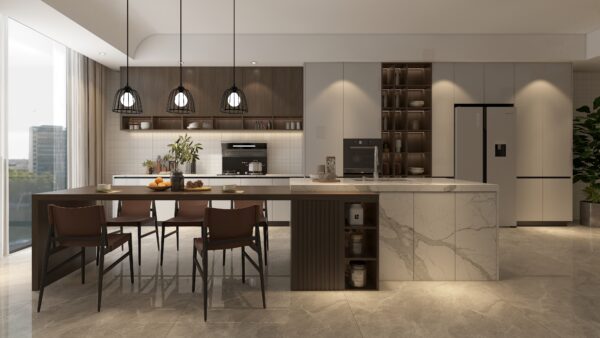 Lacquer Modern Light Gray Kitchen Cabinets With Island