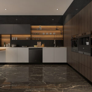 Modern Kitchen Cabinets with Dark Wood PVC Accents