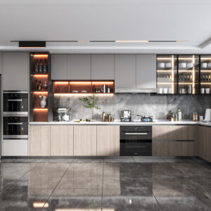 Sleek Modern Kitchen with Warm Wood Veneer Finishes