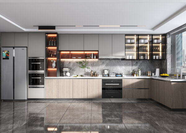 Sleek Modern Kitchen with Warm Wood Veneer Finishes