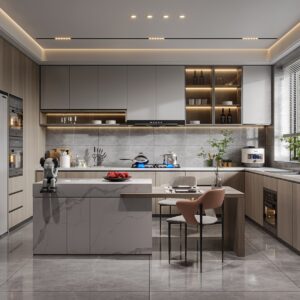 Modern Warm U Shaped MDF Kitchen Cabinets