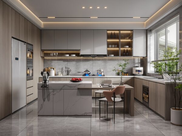 Modern Warm U Shaped MDF Kitchen Cabinets