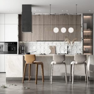 Sleek Modern Kitchen with Warm Wood Veneer Finishes