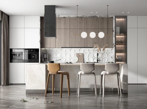 Sleek Modern Kitchen with Warm Wood Veneer Finishes