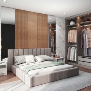 Black Melamine Modern Hinged Wardrobes with Glass Doors