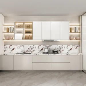 Modern Dark Laminate Gray Kitchen Cabinets with Island