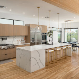 High-Gloss Ivory Cabinets with Simple, Refined Lines