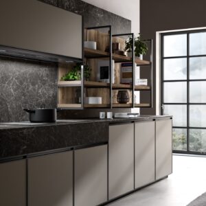 Modern Two-tone Island Marble Kitchen Cabinet
