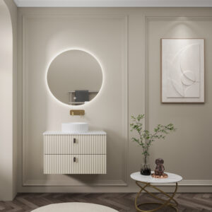Mid-Century Modern Walnut Veneer Bathroom Cabinets with Hairpin Legs