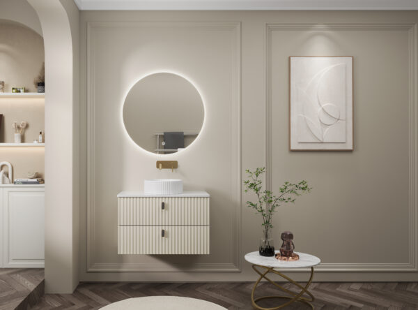 Mid-Century Modern Walnut Veneer Bathroom Cabinets with Hairpin Legs