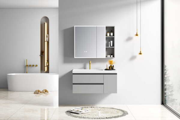 High-Gloss Emerald Green Lacquer Bathroom Cabinets in Contemporary Design