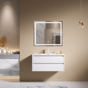 Oatmeal Linen-Textured Plywood Bathroom Cabinets for Neutral Decor