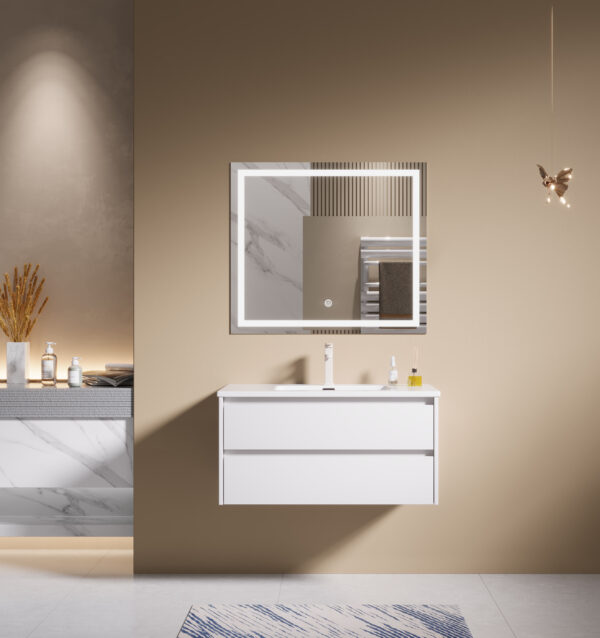 Oatmeal Linen-Textured Plywood Bathroom Cabinets for Neutral Decor
