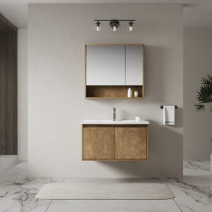 Mid-Century Modern Walnut Veneer Bathroom Cabinets with Hairpin Legs