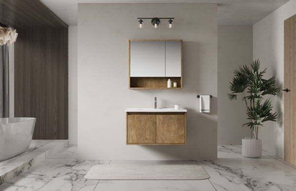 Mid-Century Modern Walnut Veneer Bathroom Cabinets with Hairpin Legs