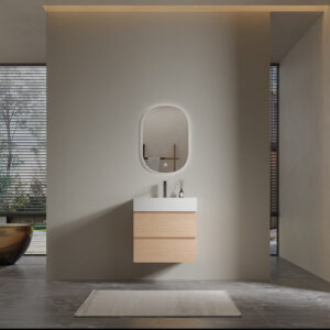 Smart LED-Lit White Lacquer Bathroom Vanity with Touch Controls
