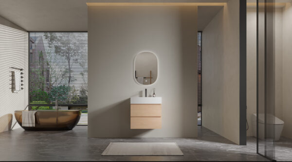 Smart LED-Lit White Lacquer Bathroom Vanity with Touch Controls