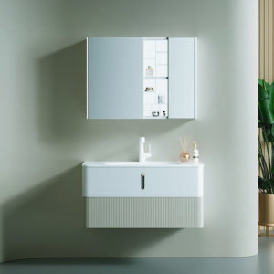 Gender-Neutral Gray Wash Plywood Vanity in Modern Farmhouse Style