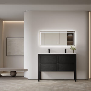 Jute-Weave Wood Veneer Bathroom Vanity with Rounded Silhouette