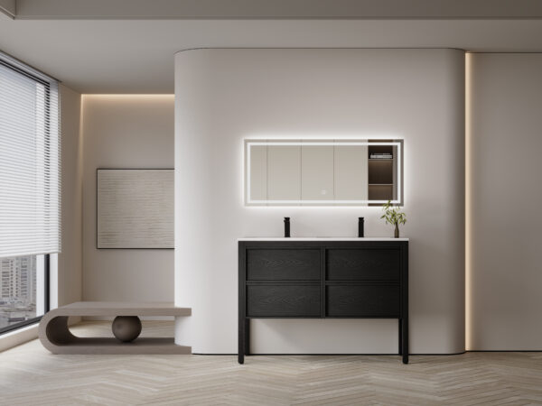 Jute-Weave Wood Veneer Bathroom Vanity with Rounded Silhouette