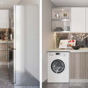 Modern White Wood Grain Kitchen Cabinet - Customizable Matt Finish