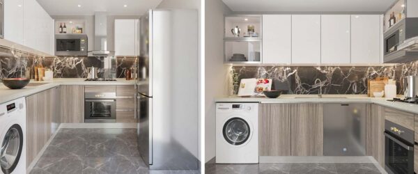 Modern White Wood Grain Kitchen Cabinet - Customizable Matt Finish