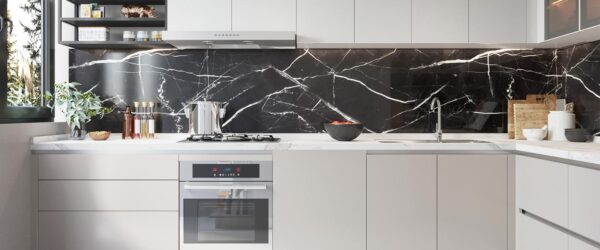 U-Shape High Gloss White Lacquer Kitchen Cabinet with Island