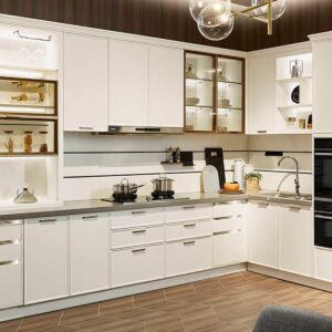 Modern Simple European Style White Kitchen Cabinet - Gold Handle Design