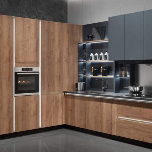 Modern Gray Lacquer One-Wall Kitchen Cabinets