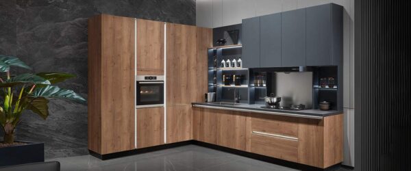 Modern Gray Lacquer One-Wall Kitchen Cabinets