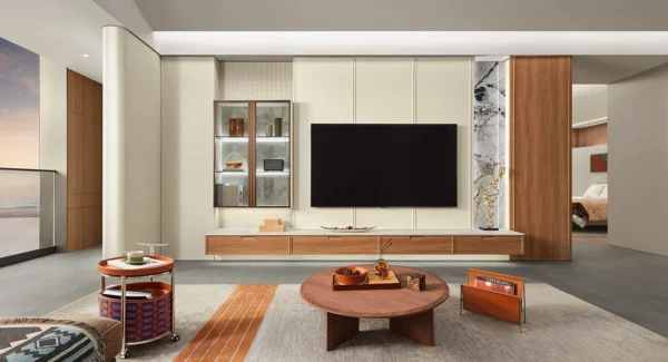 Retro Maillard Style Full-House Furniture: Walnut & White Elegance