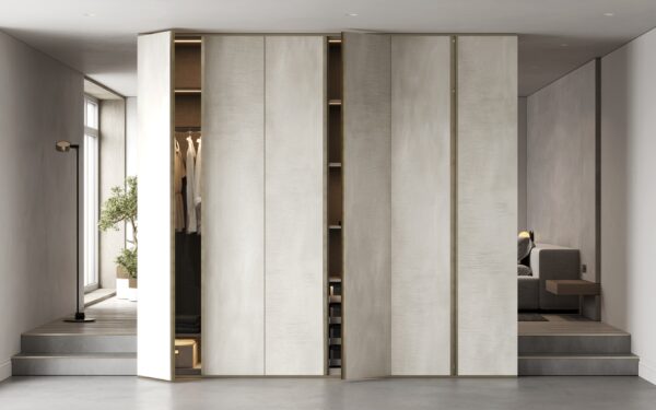 Contemporary Matte White Sliding Door Wardrobe with Built-in Lighting