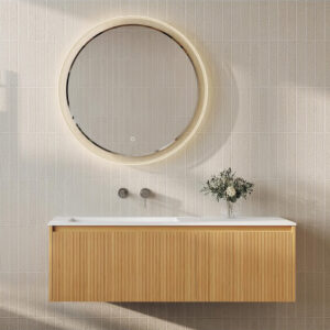 Seagrass-Imprinted Plywood Vanity for Coastal Modern Bathrooms