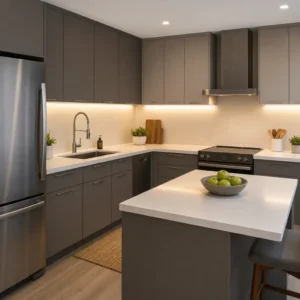 Sleek contemporary kitchen design with bright under cabinet lighting