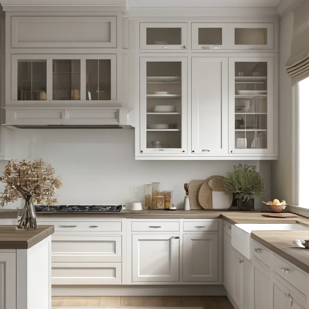 White and grey shaker cabinet doors