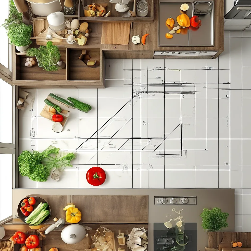 Kitchen layout plan with the work triangle drawn in