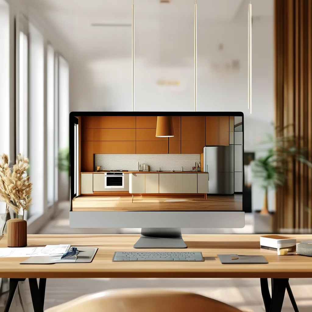 Designer presenting a 3D kitchen design from a client floor plan