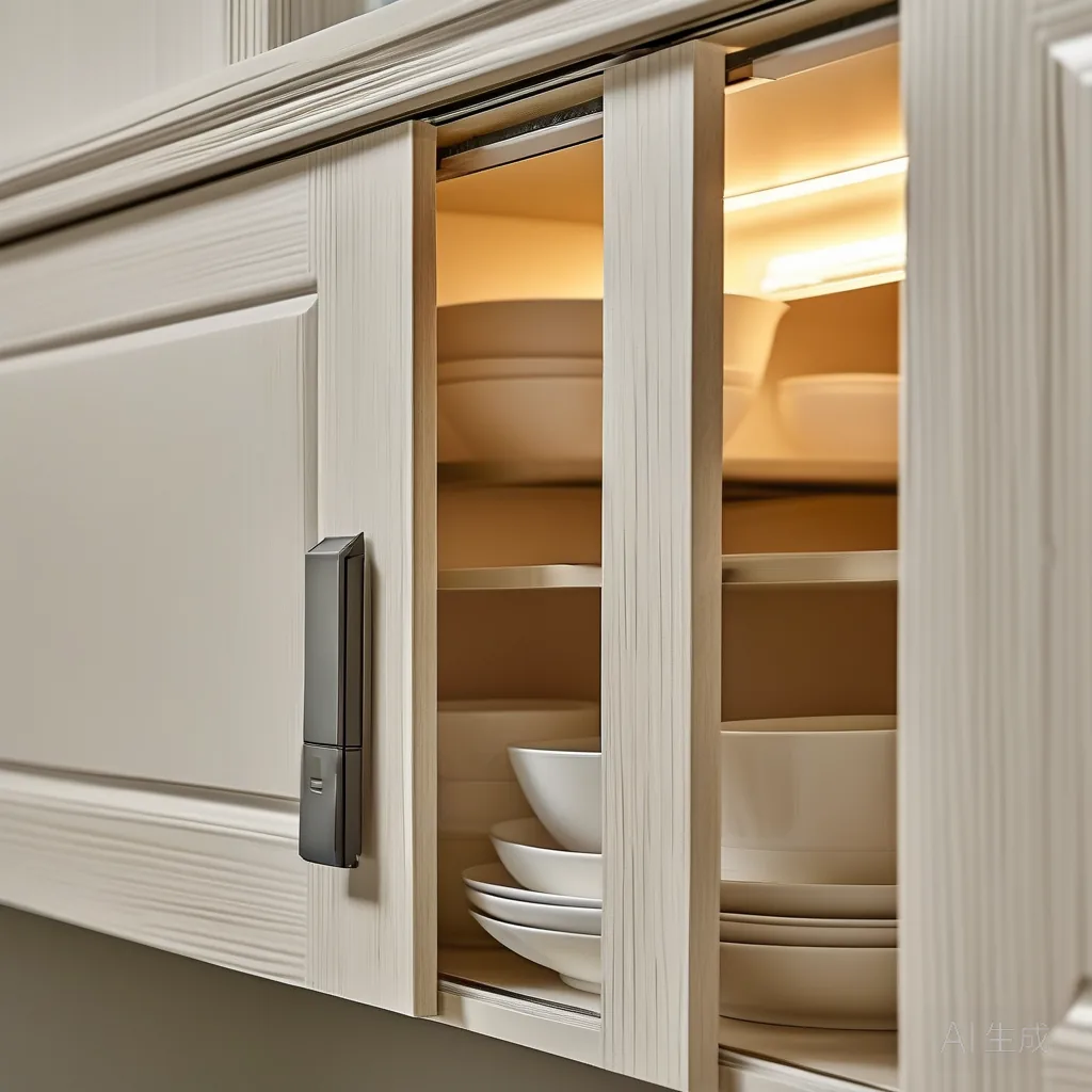 Motorized lift-up wall cabinet descending to an easy reach height