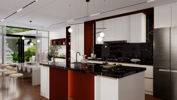 Contemporary kitchen in whole - house custom case with island
